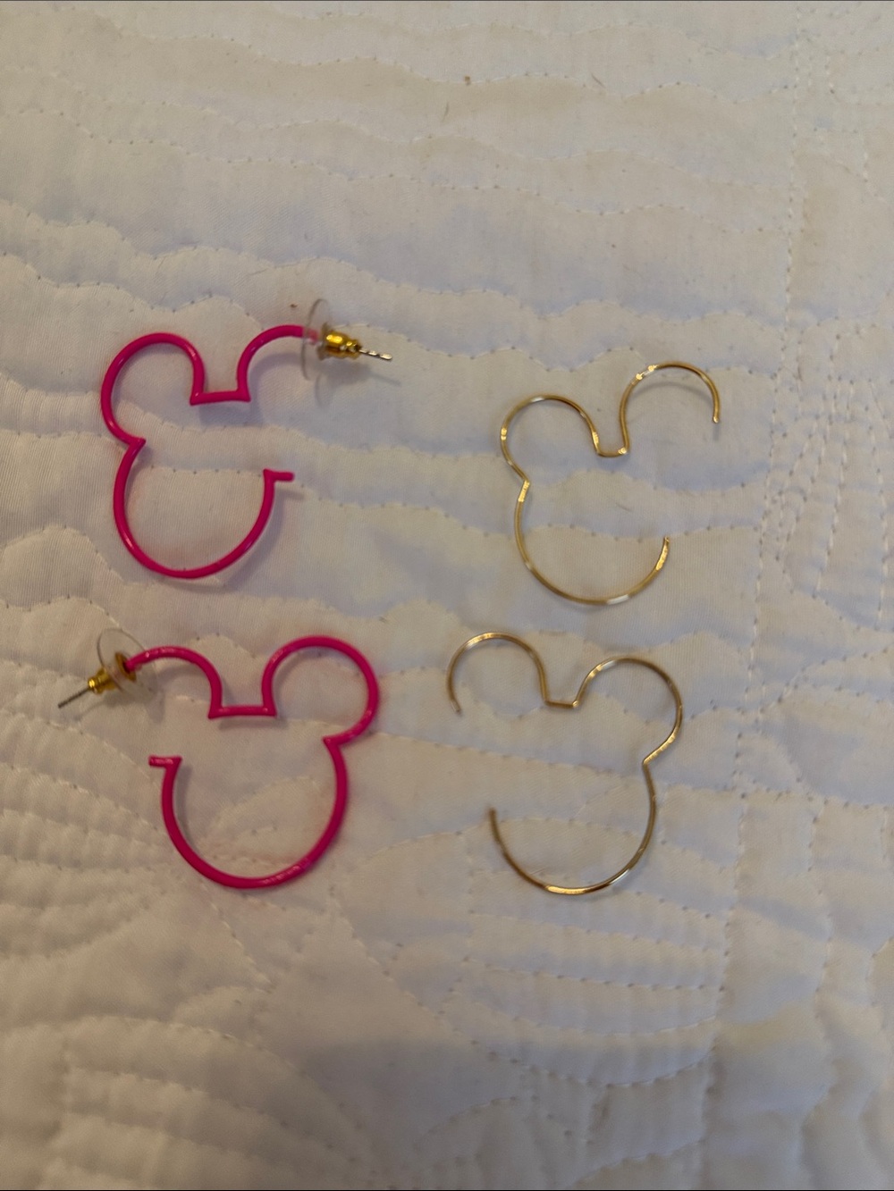 BaubleBar Pink and Gold Mickey-Outline Hoop Earrings - Set of 2 Pairs